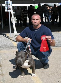 a 6 month old male of Orca and Socraties taking second place in his first show in the 6 month to 1 year division. He went on to take 7 first place trophies & ribbons over the next year for his owner Brady.